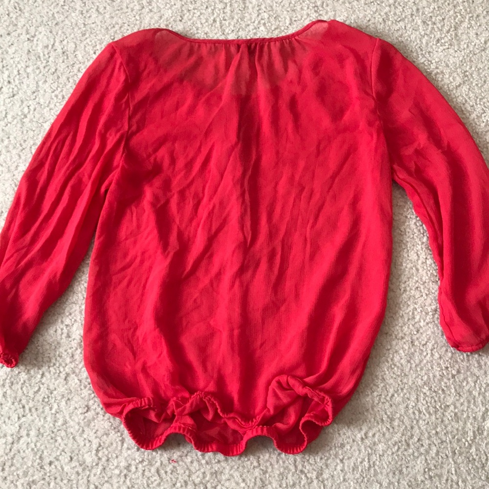 Red semi-sheer 3/4 length shirt with gold buttons - Picture 4 of 4